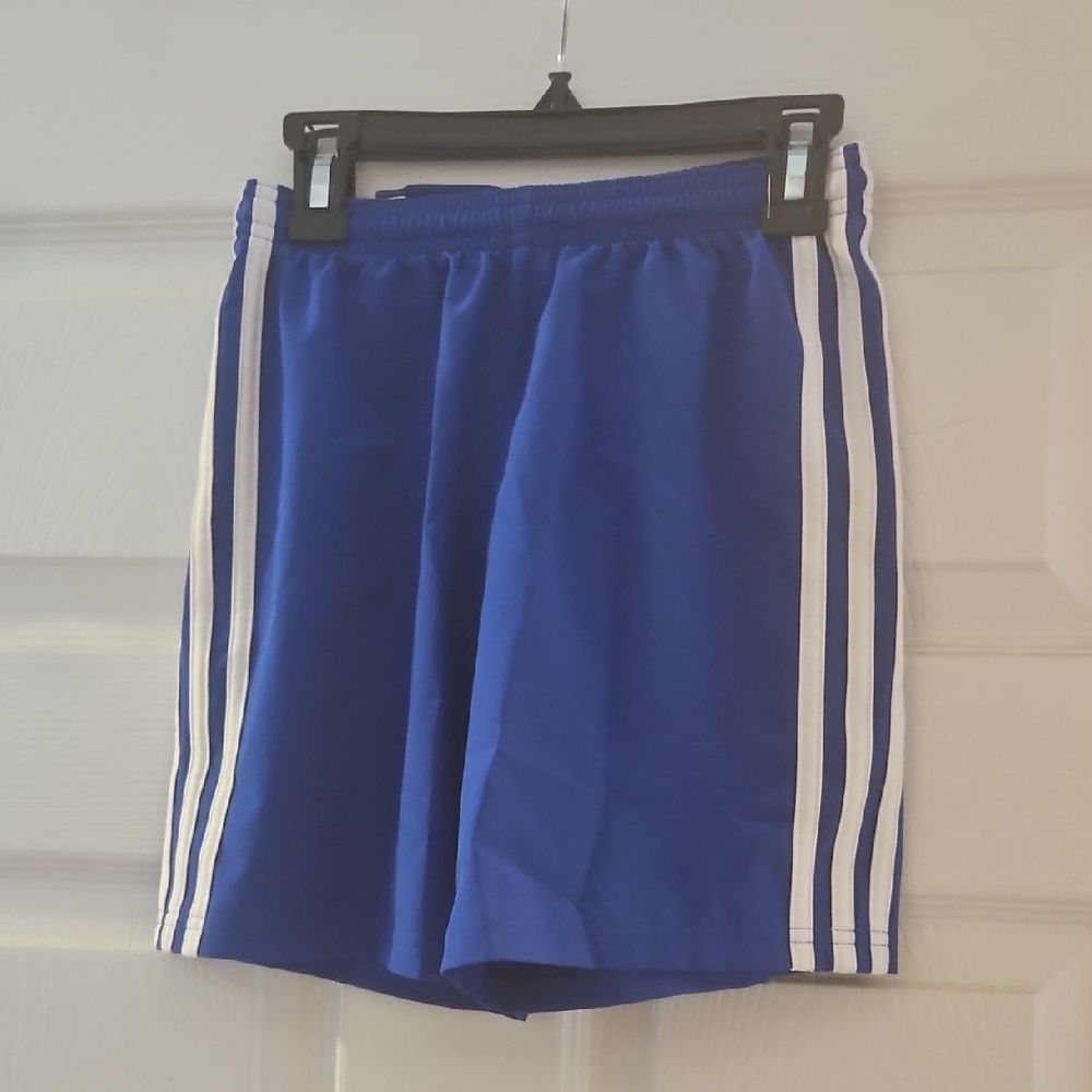 adidas Royal Blue Boys Athletic Shorts with White Stripes